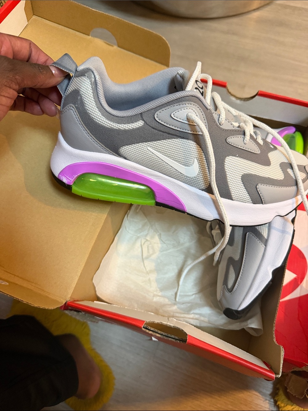 Nike Gray & White Sneakers with Pink and Lime Air Unit